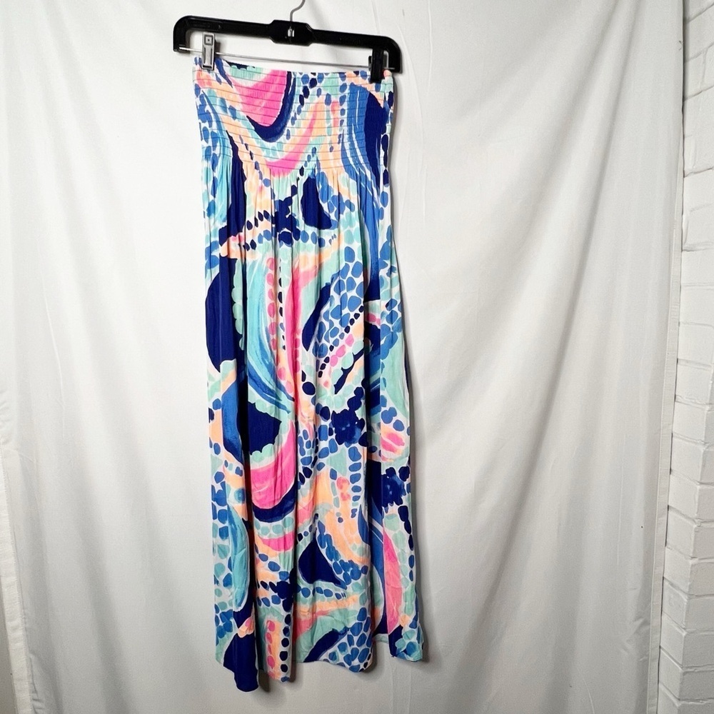 Lilly Pulitzer Vibrant Blue and Pink Smocked Waist Maxi Skirt size XS